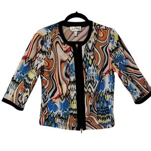 Joseph Ribkoff Black Zip Front 3/4 Sleeve Jacket Abstract Print Women's Size‎ 12